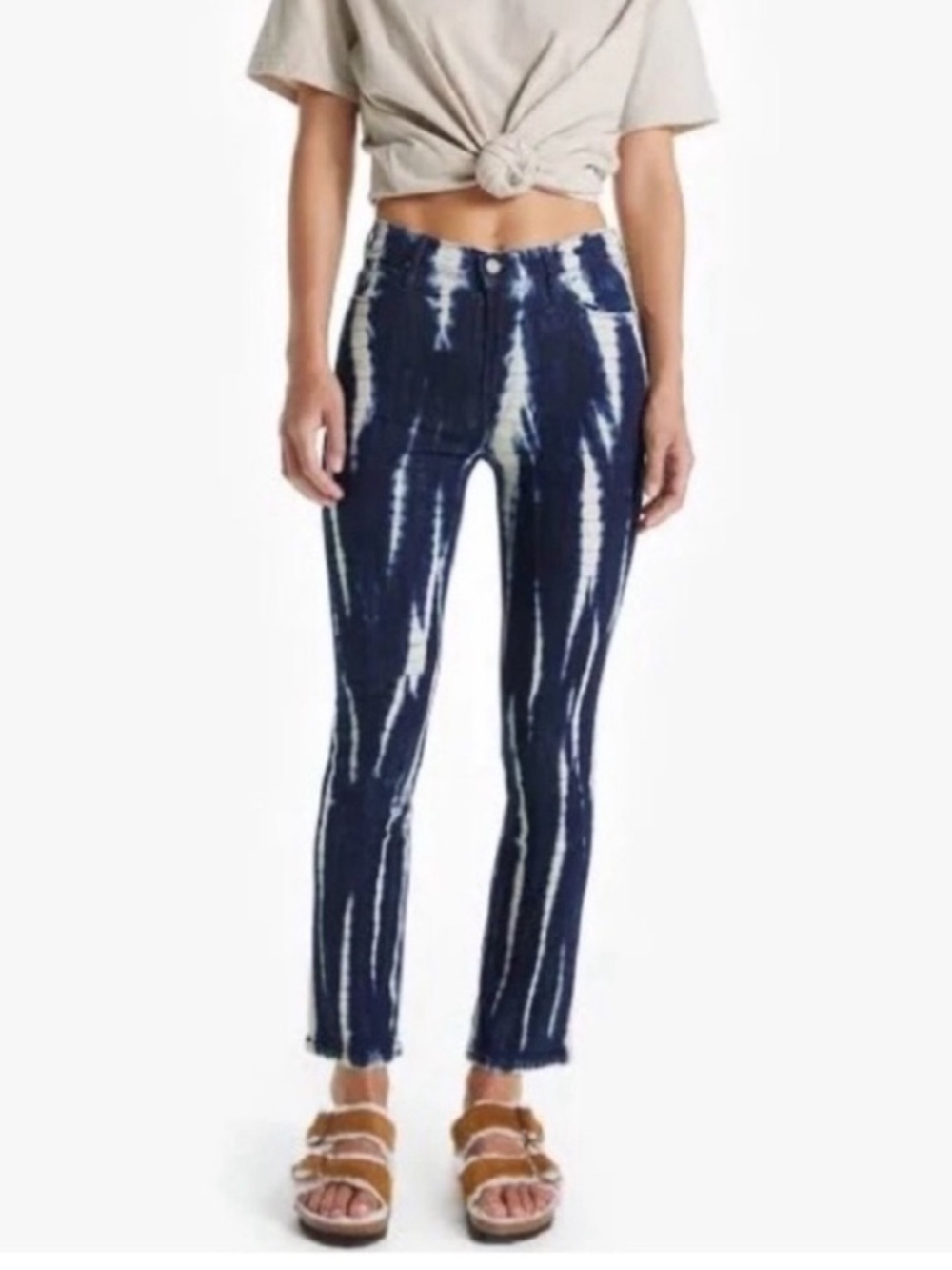 MOTHER Jeans The Mid Rise Dazzler Ankle Straight Leg Tie-Dye Blue Lotus Club 25
